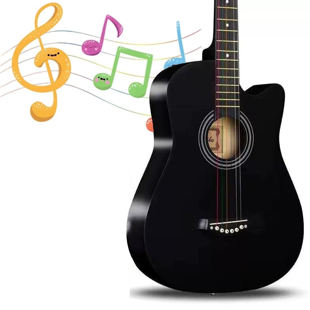 Guitarra Acústica De 41 Pulgadas Para Principiantes (adultos), Guitarra Acústica De Tamaño Completo Con Corte, Incluye Funda, Afinador, Correa, Cuerdas, Púas Y Cejilla.(Black)