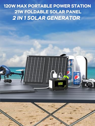 MARBERO 88.8Wh Solar Generator with 21W Solar Panel Included Portable Power Station 80W 110V 120W Max for Camping Outdoor Hiking Fishing Emergency