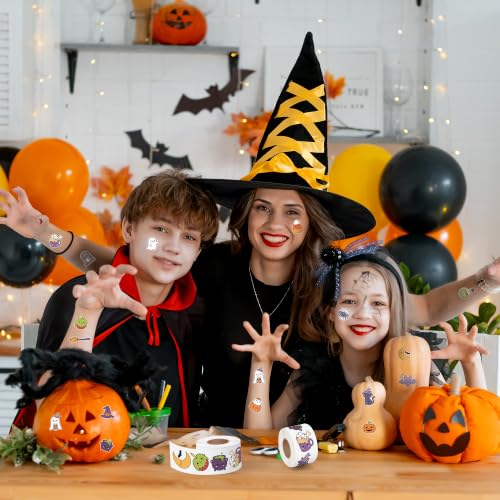 Image of Halloween Cute Sticker Rolls, 1000Pcs Pumpkin Cat Ghost Bat 2 Roll