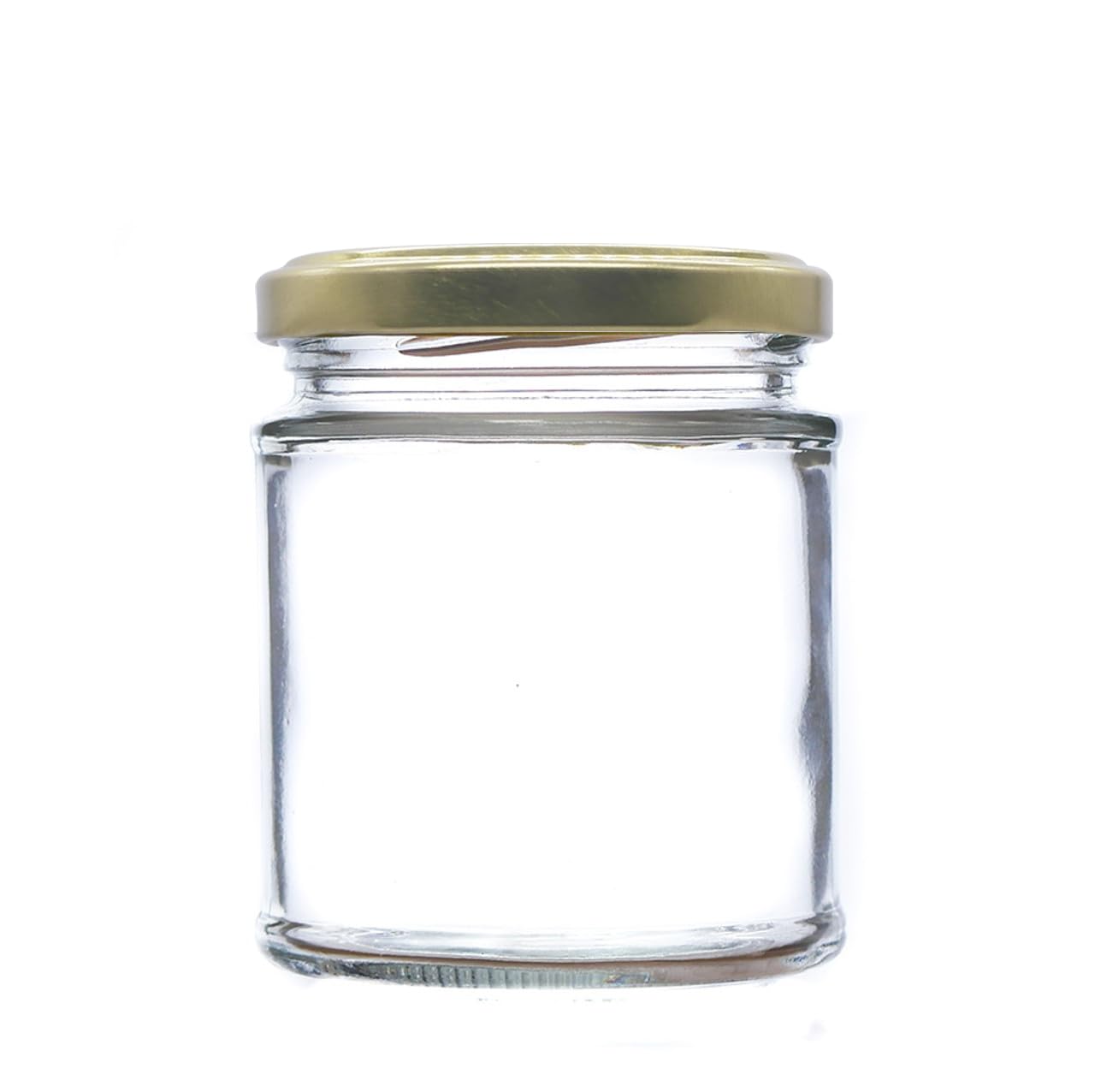 Wares of Knutsford 12 x 190ml (8oz) Glass Jam Jars with Lids – Straight Sided Preserving Jars for Jam, Honey, Chutney, Marmalade & Crafts (Gold Lids)