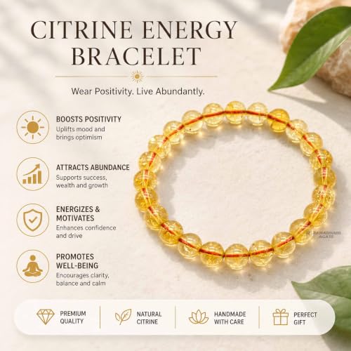 Image of Citrine Bracelet Yellow | Certified & Energized Crystal Bracelet for Wealth, Prosperity & Financial Luck | 8mm Natural Gemstone Beads | Reiki Healing Bracelet for Men, Women, Boys & Girls (Pack of 1)