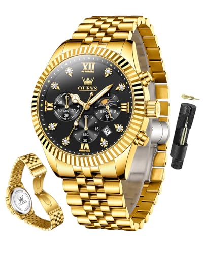 Image of OLEVS Watch for Men Analog Quartz Stainless Steel Moon Phase Calendar Chronograph Diamond Watches Waterproof Wrist Watch Luminous