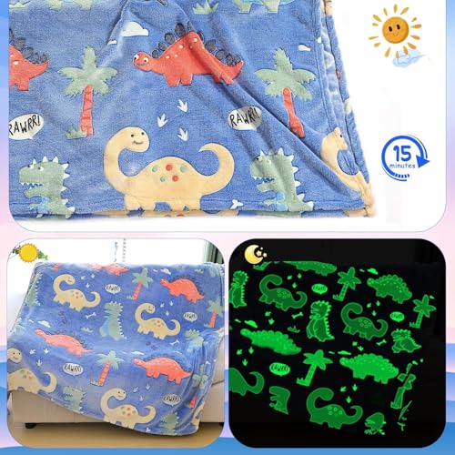 Image of TONY STARK ULTRAAGLOW Glow in The Dark Blanket for Kids (0-15 Years, 200x152 Cm) Soft Flannel Fleece Throw, Cozy & Warm All-Season Radium Blanket, for Boys & Girls (Prehistoric Snooze)