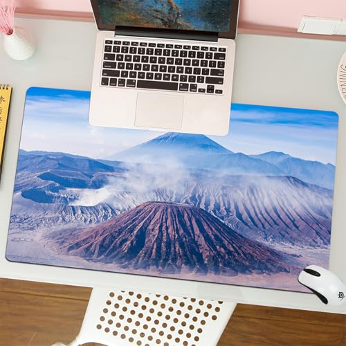 QRFASFZO Tapis de Souris Gaming - 30x80 cm - Tapis de Souris Esports - Ne Glisse jamais - Couverture complète du Bureau - Volcan, Volcans Bromo Batok et Semeru Île de Java Indonésie Magma Activité Dé