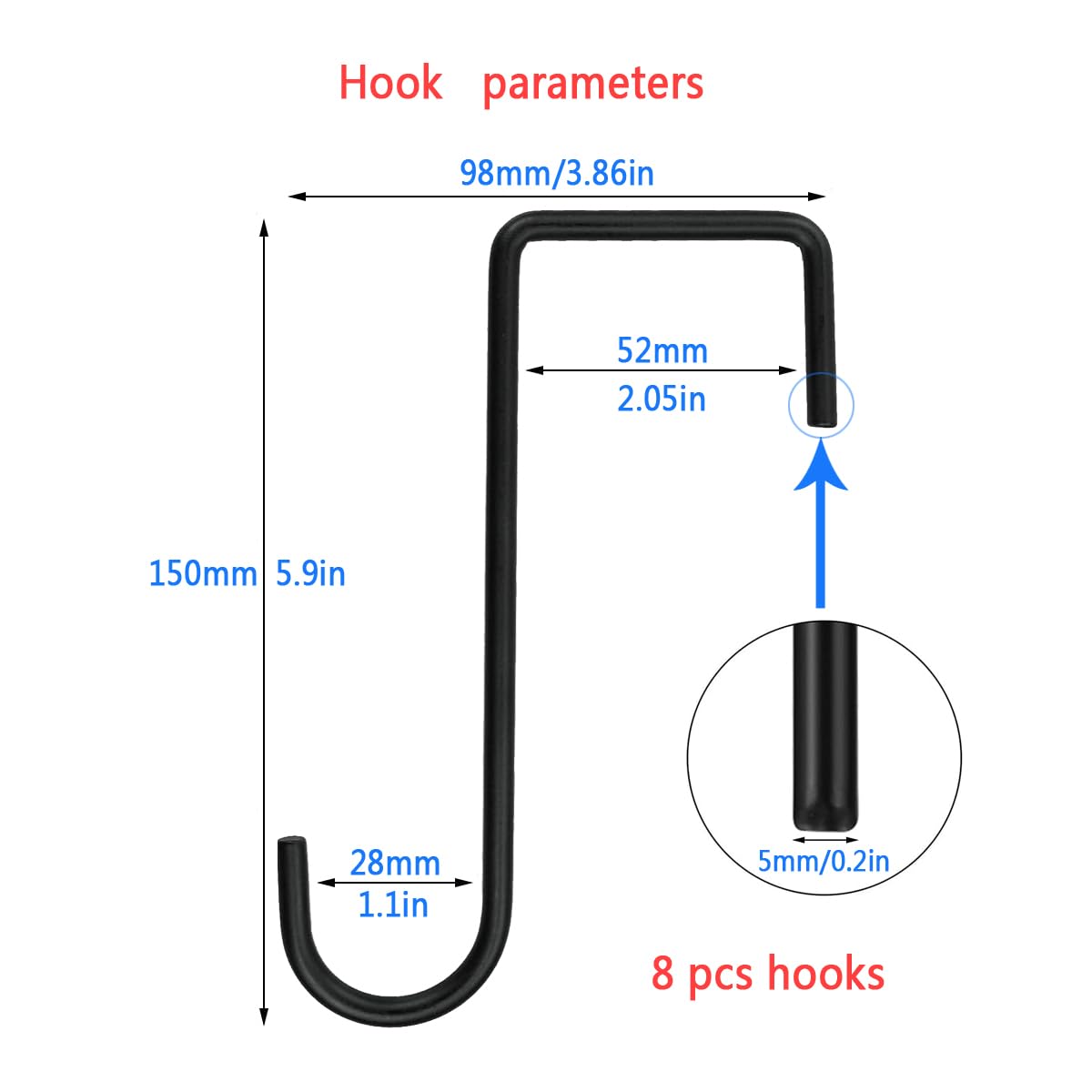Lemiyoo 8 Pcs Garden Hooks,6 Inch Hanging Planter Indoor,Fence Hooks,Over Fence Hanging Baskets,Brackets Outdoor Hooks for Lights,Bird Feeders,Bags,Lanterns,Trellis (Black) - Image 2