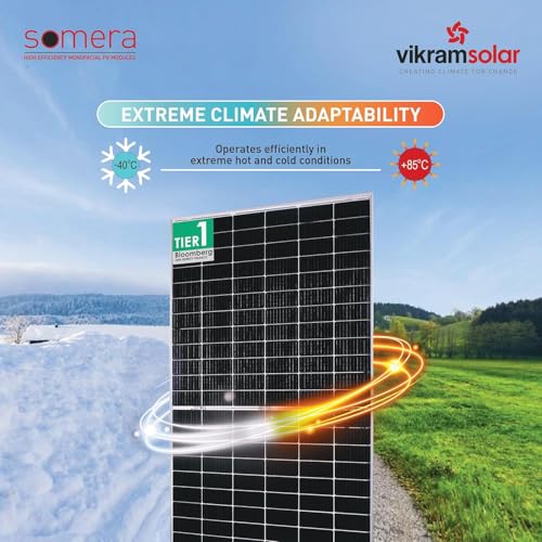 Image of Vikram Solar 555 Watt DCR Solar Panel for Homes, Eligible for Govt Subsidies|SOMERA High Efficiency Monofacial PV Solar Module|144 Half-Cut Cells|50.4V Voc, 13.8A Isc|27 Years Warranty|Pack of 2~1.1KW