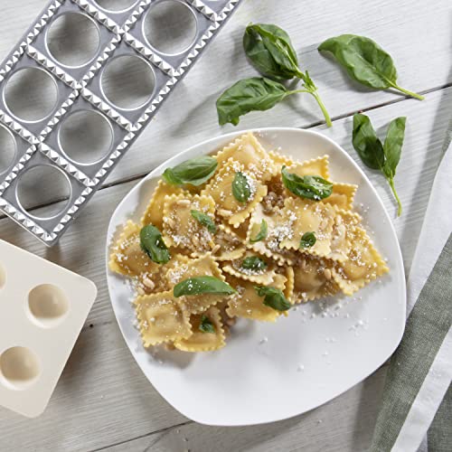 Image of Ravioli Mold with Extra Large 1 3 /4 inch Squares- Authentic Ravioli Tray and Press Makes 12 Italian Raviolis at a Once | XL 1 3 /4 Inch Squares, Easy to Use Pasta Maker Kit, Durable Sturdy Construction & Great Gift, Easy Homemade Italian Cooking