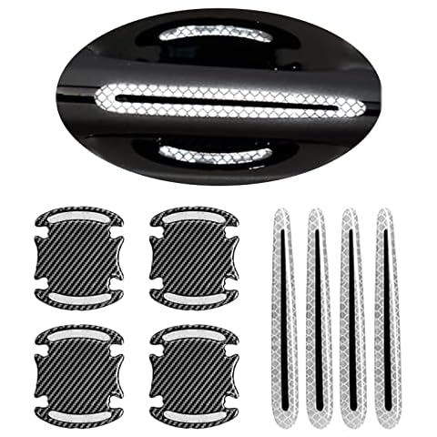 LANZMYAN Car Door Handle Protector Reflective Sticker Universal Auto Carbon Fiber Door Handle Anti Scratch Cover Guard 8PCS Silver Cover
