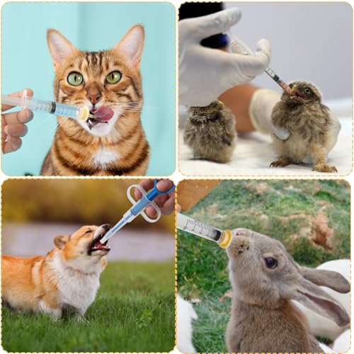 Tabletteneingeber Katze mit Haustier Fütterung Silikon Nippel Set | Umfangreiches Komplettset mit 6 Spritzen (1ml/5ml/10ml), Applikator und Aufzuchtnippeln für Welpen, Hunde und Katzen