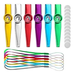 kuou 6 Pack Kazoos, Multipack Kazoo Metal Kazoo Musical Instruments Kazoo Instrument with 6 Flute Membrane & 6 Strings…