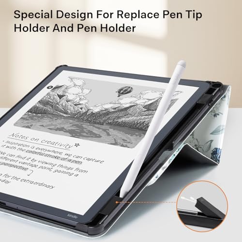Image of CoBak Case for 11 inch Kindle Scribe 3rd Generation 2025, Kindle Scribe Colorsoft with Two Viewing Angles - All New PU Leather Cover with Auto Sleep Wake, Pen Holder. Blue Blossom