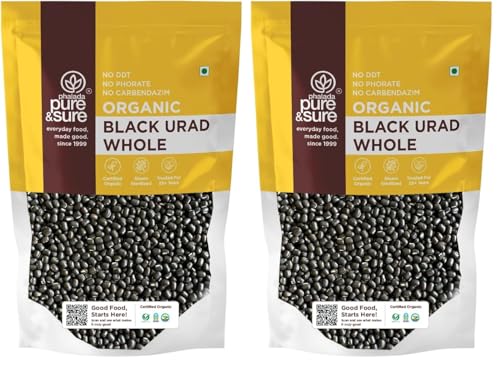 Image of Pure & Sure Organic Black Urad Dal Whole 500gm | 100% Natural Sabut Urad | Certified Organic | Rich in Protein, Iron & Fiber | No Chemicals & Additives (Pack of 2)