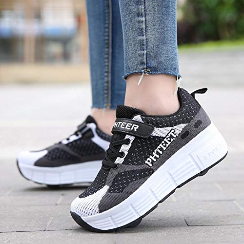 Roller Skate Shoes Outdoor Sports Trainers Gymnastic Sneakers Skateboarding Shoes Boys Girls Fitness Sneakers,BlackA-34