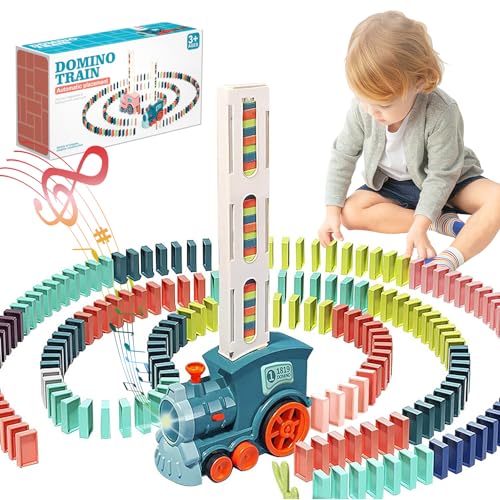 ZAOSMUS Domino Train pour Enfants, 100 Pièces de Automatiques Dominos de Pose Train Electrique avec Son, Jeu d'empilage de Blocs de Construction, Jouet pour...