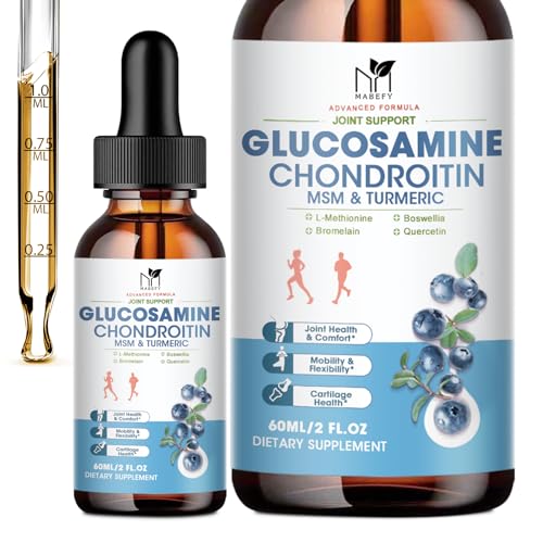 MABEFY Glucosamine Chondroitin MSM Liquid Drops - Joint Support Supplement with Turmeric Boswellia,...
