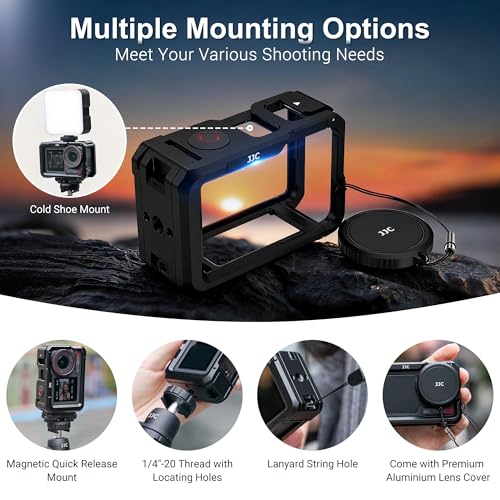 Image of JJC Metal Cage for DJI Osmo Action 5 4 3 Xtra Edge Pro,w. Lens Cap Lanyard