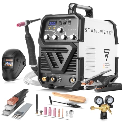 STAHLWERK Poste à souder 2 en 1 combiné AC/DC TIG 200 ST - équipement complet - TIG & MMA, 200 A, onduleur IGBT, allumage HF, refroidissement intelligent, idéal pour l'aluminium & l'acier