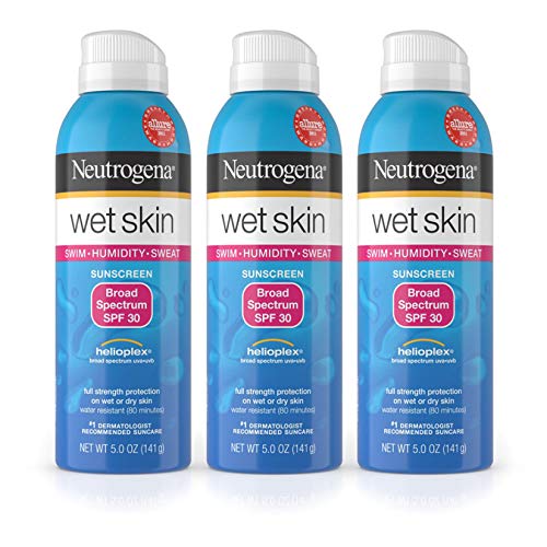 Neutrogena Wet Skin Sunscreen Spray Broad Spectrum SPF 30, Sweat and Water Resistant Sun Protection, 5 oz (Pack of 3)