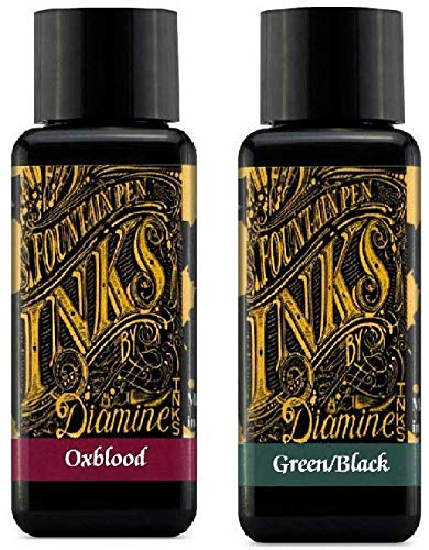 Diamine Lot de 2 stylos à plume 30 ml Sang de bœuf et noir vert