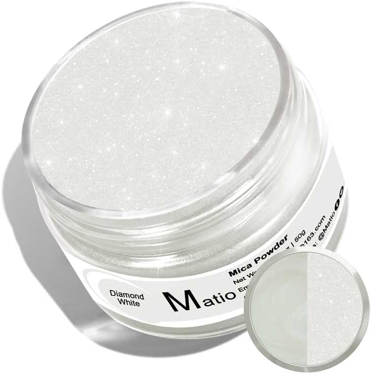 Matio Polvo de Mica, 1.8 oz50g Polvo de Mica con Efecto Nacarado Blanco Diamante para Resina Epoxi, Pigmento de Color Natural para Fabricación de