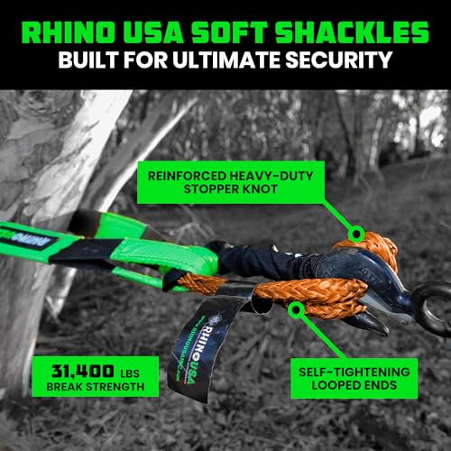 Image of Rhino USA Synthetic Soft Shackle Rope (2-Pack) - 3 /8in, 31,400lb Recovery | 3 /8in x 22in Soft Shackles, 31,400lb Min Break Strength. For Truck, UTV, ATV. Compatible with Jeep, Toyota, Ford. Orange