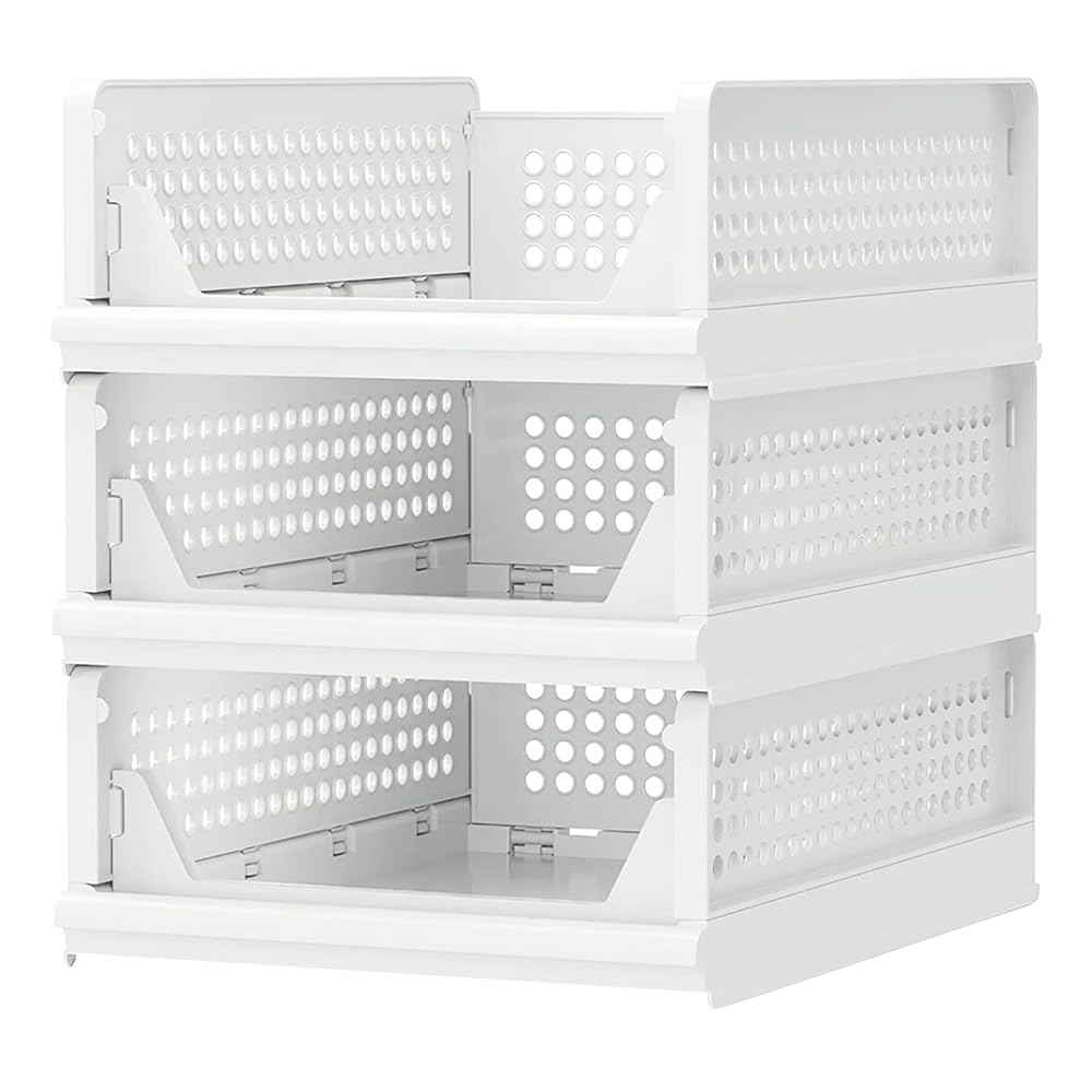 Organizador Apilable para Armario, Cajón Deslizante, Bolsa de Almacenamiento, Organizador de Ropa para Armario, para Ropa - 33,5 x 43 x 42 cm, 3 (2 PC) - Blanco