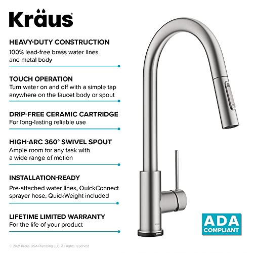 Kraus KTF-3104SFS Oletto Contemporary Single-Handle Touch Kitchen Sink Faucet thumb #14