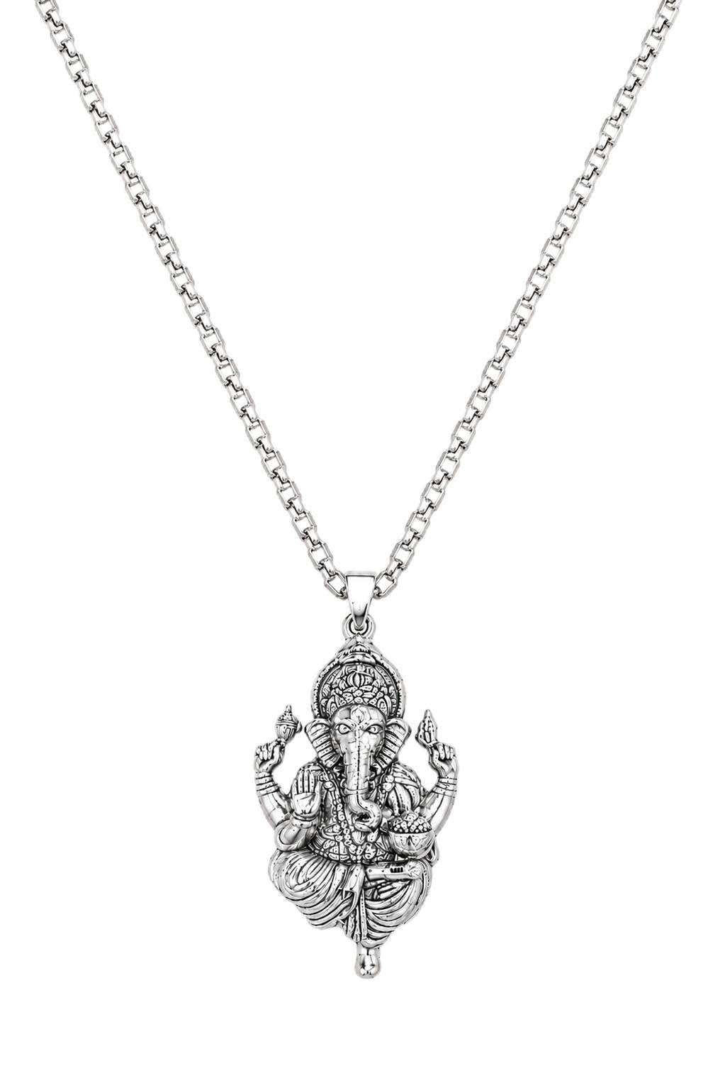 Silver Finish Lord Ganesha Pendant with Stainless Steel Box Chain-image-42