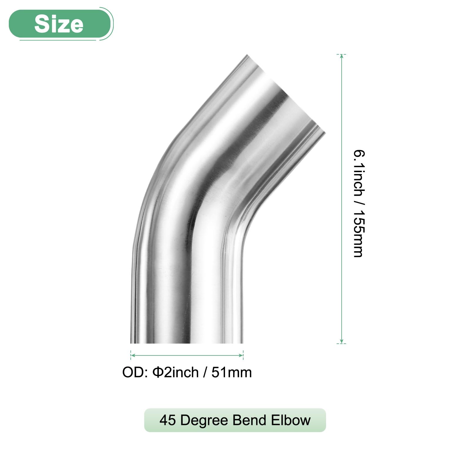 M METERXITY Gomito A 45 Gradi Con Dima OD 2 Pollici Spessore 1.5 Mm 304 Acciaio Inossidabile Tubo Di Scarico Per Sistema Di Scarico Modificato Auto Gomito Per Ringhiera Altezza 155 Mm