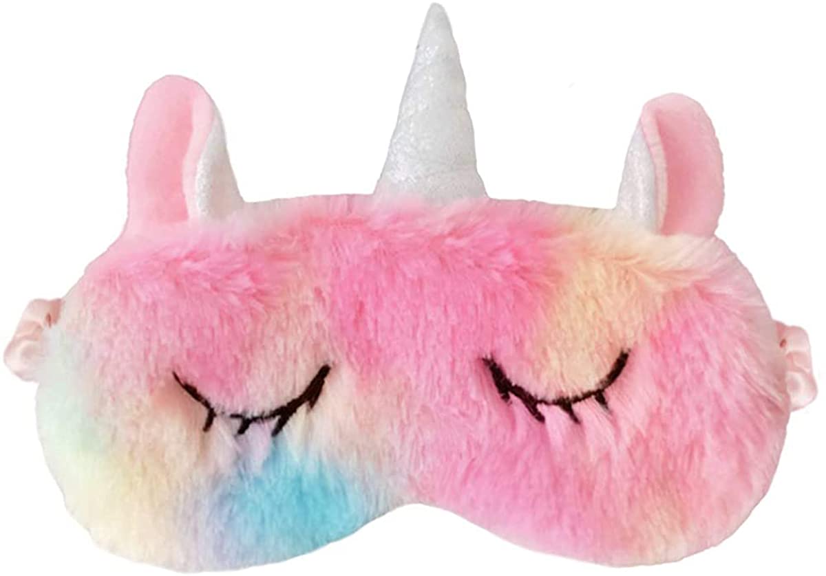 KASTWAVE Cute 3D Breathable Fluffy Unicorn Rainbow Plush Sleep Eyeshade Mask For Sleeping Travel for Kids Adult Women