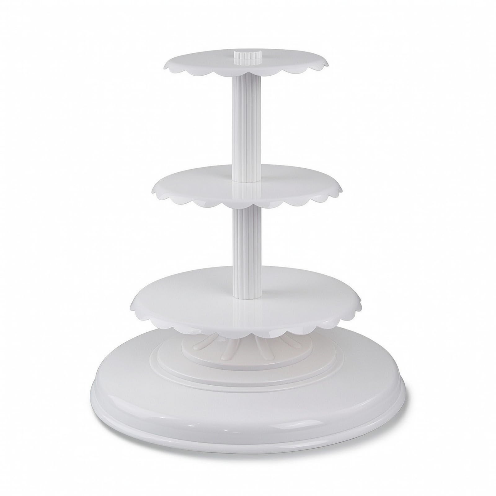 Support à Pâtisseries à Trois Niveaux avec Base Ron Large et Stable pour Exposer Gâteaux et Tartes Lors Réunions, Blanc, Trois Couches pour [6/8/10 Pouces] Espacement 18cm