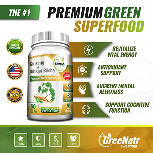 GreeNatr Premium Supplement - Energy and Brain Focus Natural Booster for Men & Women - Best Supplements Blend of Korean Red Ginseng Root and Ginkgo Biloba - 60 Veggie Pills - Image 3