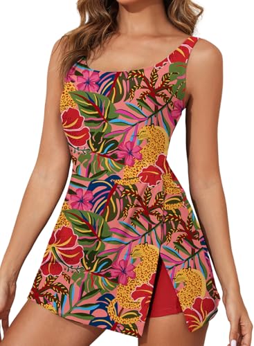 Image of Aleumdr One Piece Swimdress Swimsuit for Women Tummy Control Split Swim Dress Skirt Bathing Suit with Pockets