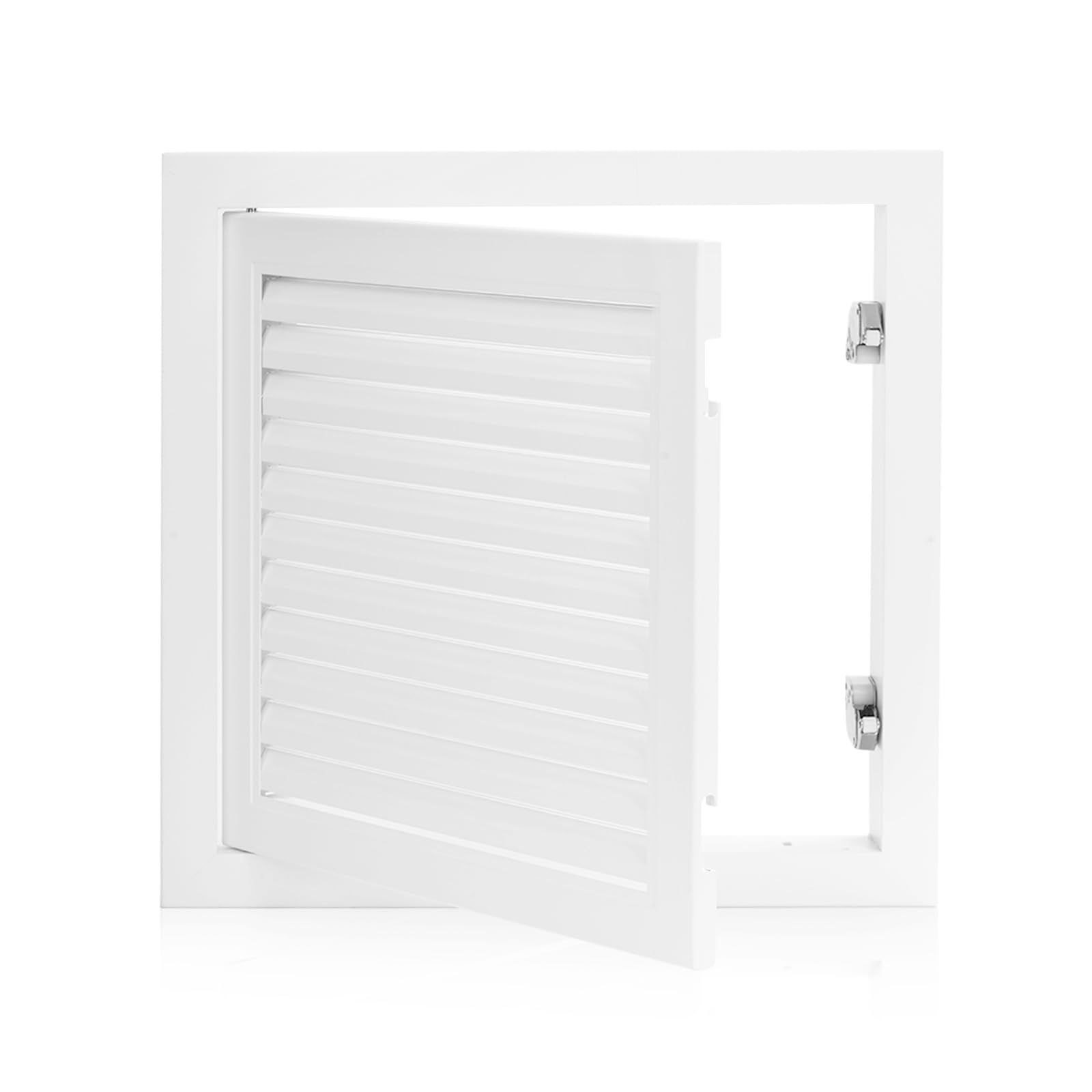 13.5 x 13.5 inch - Access Doors - Access Panel for Drywall with Push-Button Switch - Access Panel with Vent - Aluminum Alloy - White - Good Ventilation - Inside Dimensions: 12 x 12 inch