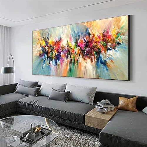 Peinture de nuage coloré abstrait YIUEYI 30x60 cm, tableau sur toile avec cadre en bois pour salon