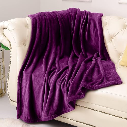 GA COMMUNICATIONS®Fleece Throw Blanket Purple - Versatile Soft Warm King Size Blanket Fluffy Extra Large Throws for Bed, Cozy Solid Flannel Blanket for Sofa Couch, 230x270cm Purple