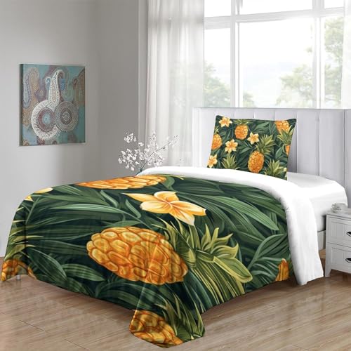Parure de lit ananas en microfibre 135x200 avec housse de couette single