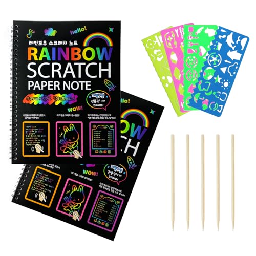 Eommmgl Scratch Art Paper for 4-12 Kids2 Pack Rainbow Notebooks Best Arts and Crafts Gift for Stocking StuffersBirthdayClassroom Activities Party Travel Games
