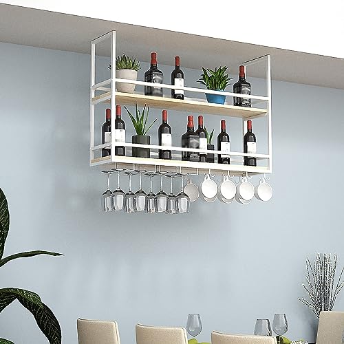 Étagère à vin industrielle à montage au plafond avec support verres