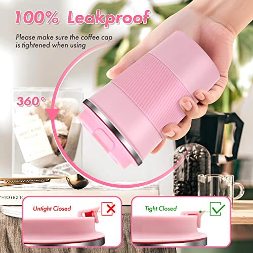 Image of Dycietx Travel Mug with Leakproof Lid,Insulated Reusable Coffee Mug for Hot&Cold Drinks /Tea,Portable Stainless Steel Thermal Takeaway Travel Coffee Cup for Car /Outdoor /Picnic /Office /School (Pink)