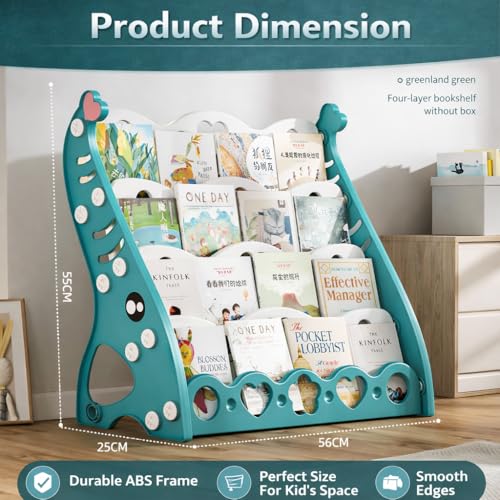 Image of Hukimoyo Kids Book Shelf Cabinet for Kids for Home Front Facing Display Storage Bookshelf Rack, 4‑Tier Book Shelves Rack for Playroom Montessori, Playschool, Home
