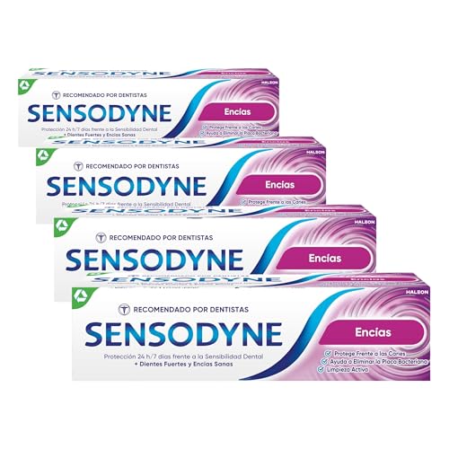 Sensodyne Encías Pasta de Dientes Con Flúor, Alivio Para Dientes Sensibles, Protección Duradera Frente a la Sensibilidad Dental, 75 ml (Paquete de 4)