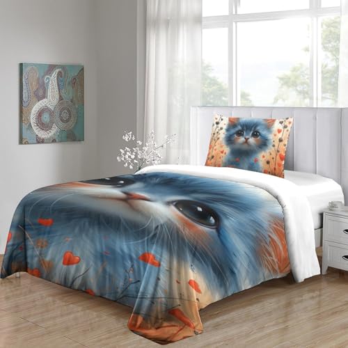 Parure de couette chat 3D en microfibre, l'idée cadeau idéale pour lit d'enfant single - 5