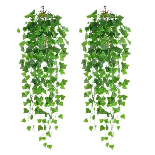 DabbOo Lierre Artificiel 2Pcs Plantes Suspendues Artificielles Faux Feuille Verte Lierre Vigne Suspendue Plantes Murales Plante Suspendue pour Jardin, Panier Suspendu, Couloir, Décoration Murale