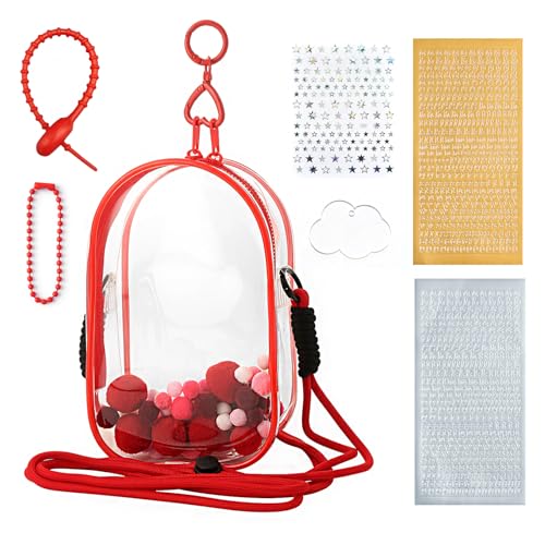 Image of Clear Doll Case with Keychain and Adjustable Strap, Waterproof Crossbody Bag for Blind Box Collectibles - Dustproof PVC Display Cover (red, 6.9inch /17.5cm)