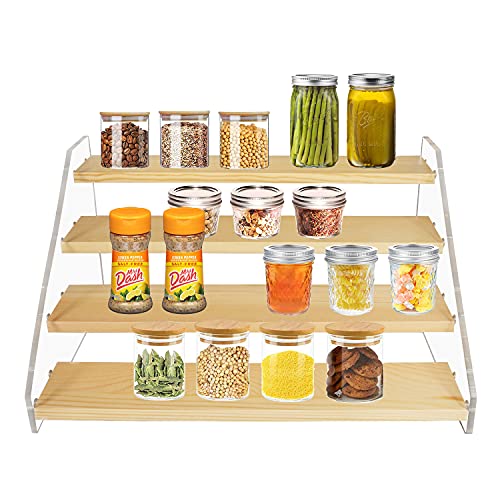 VAEHOLD Spice Rack Organizer for Cabinet & Countertop - Seasoning Organizer Spice Shelf - Space Saving Wooden Display Risers Shelf Showcase Fixtures Jewelry (4 Tier) VAEHOLD Spice Rack Organizer for Cabinet & Countertop - Seasoning Organizer Spice Shelf - Space Saving Wooden Display Risers Shelf Showcase Fixtures Jewelry (4 Tier)