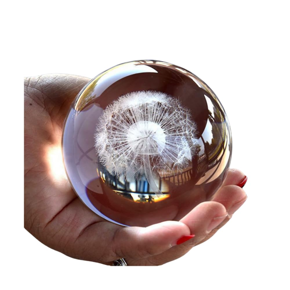 Qianyue Clear Crystal Dandelion Ball Figurine Feng Shui Office Decorative Storm Glass Balls Ornaments Dandelion Statue Crafts (60Mm)