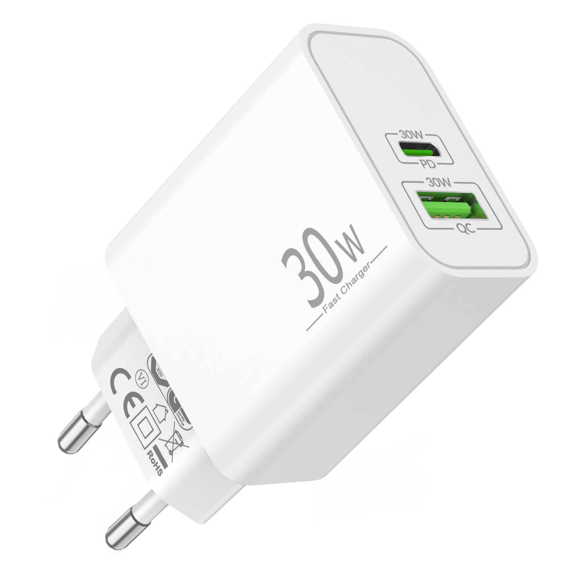 deleyCON Oplader USB A en C (2 Port - Compact 30 W Snellader) GaN