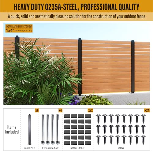 BITALS Q235A-Steel 5ft (H/58in) Heavy Duty Fence Post - Serial Post, Suitable for Outdoor Patio, Backyard and Garden Fence Post Bracket Construction (1pack-Matte Black)