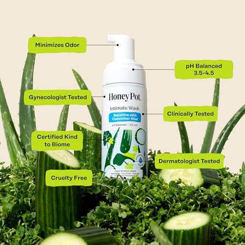 Image of The Honey Pot Company - Feminine Wash - Herbal Infused - Sensitive Skin Types - PH Balanced Plant Based Hygiene Products - Sensitive w /Cucumber Aloe - 5.51 Fluid Oz.